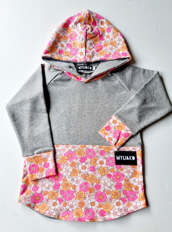 70's vibe floral hooded top