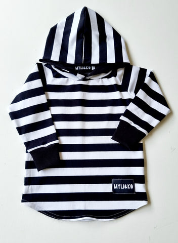 Monochrome striped hooded tops