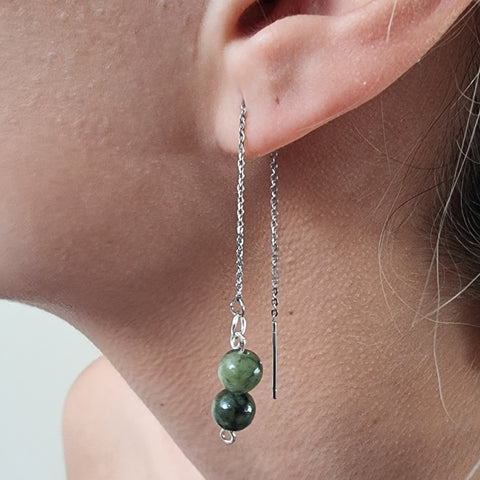 Green-stone Drop thread earrings