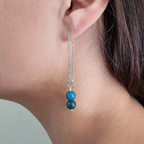 Blue-stone Drop thread earrings
