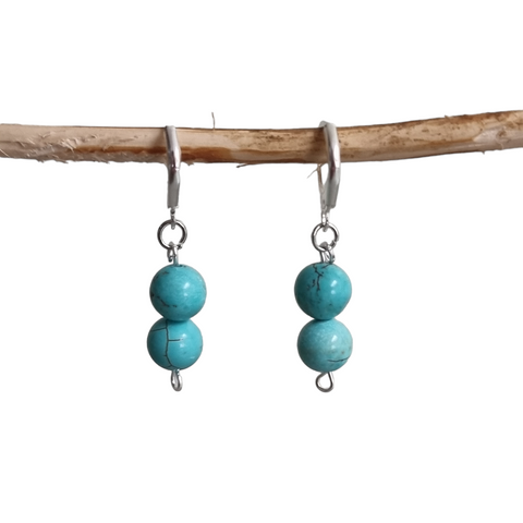 2 Turquoise-stone silver tone hoop