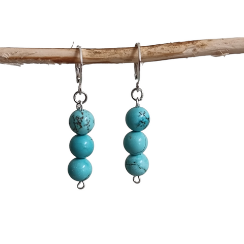 3 Turquoise-stone drop on silver hoop