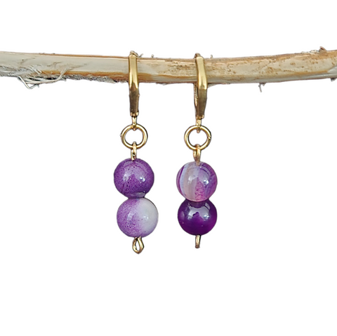 2 Purple Agates stone Gold tone hoop