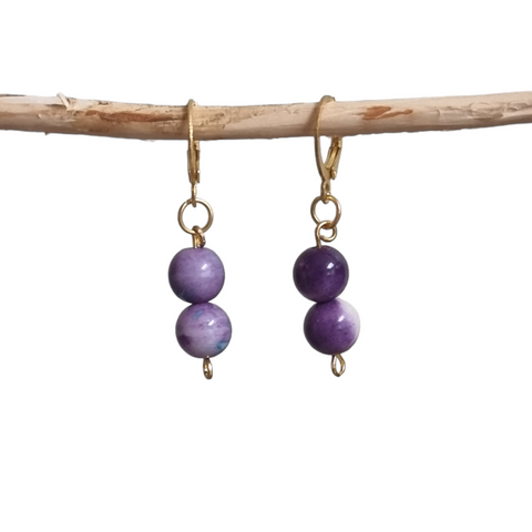 2 Aqua/purple stone gold tone hoop