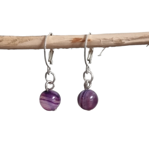 1 purple Agates stone drop on silver tone hoop