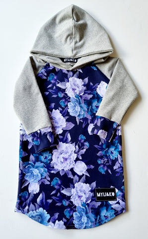 mid night floral Hooded Dress