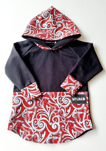 Whero Koru design hooded top
