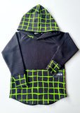green grid hooded top